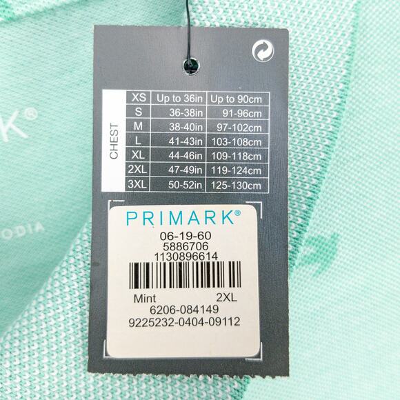 Primark Polo Men's 2XL Shirt Short Sleeve Cotton Mint Green Checks Birds NWT - Picture 6 of 11